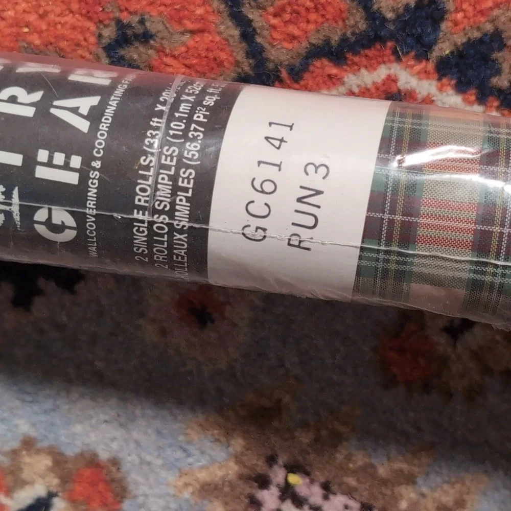 New Country Gear Plaid Prepasted Vinyl Wallpaper GC6141 Green Red Tan 33ft